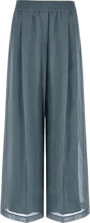 Brunello Cucinelli Losvallende Track Broek - Dames - Wijde Broeken - Blauw - XS - Katoen - Broeken