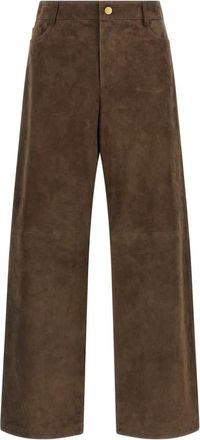 Max Mara Smm Fulmine Suede Broeken - Dames - Leren Broeken - Bruin - M - Leer - Broeken