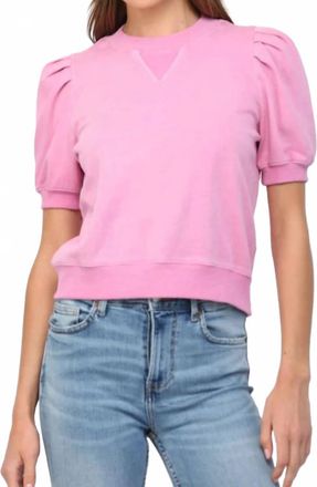 Fate Bubble Sleeve Crew Top In Pink