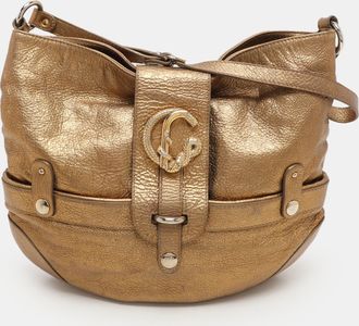 Roberto Cavalli Gold Leather Charm Flap Hobo