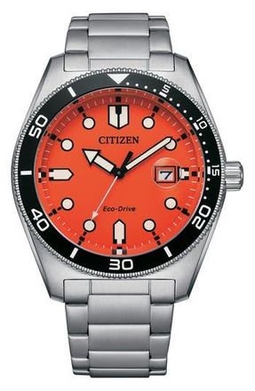 Citizen Eco Drive Classic Sporty Stainless Steel Bracelet Watch, 43mm in Silver/Red at Nordstrom Rack