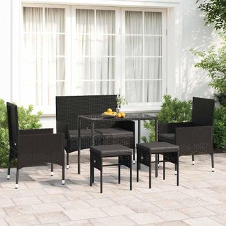 vidaXL Set Muebles De Jard&iacute;n 6 Piezas Y Cojines Rat&aacute;n Sint&eacute;tico Negro Vidaxl