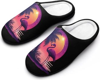 Generic Vintage Flamingo Womens Slippers Warm House Slippers Indoor House Shoes with Anti-Skid Rubber Sole