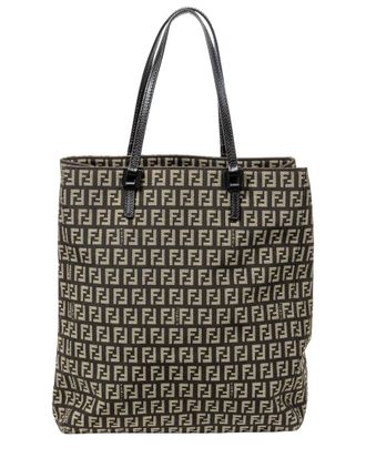 Fendi Beige & Dark Brown Zucchino Canvas Vertical Tote (Authentic Pre-Loved)