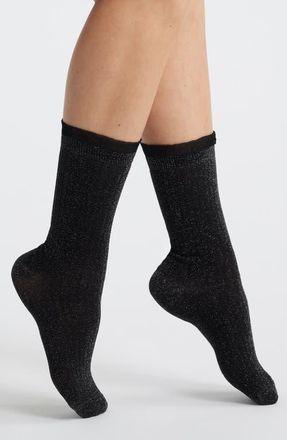 Stems Ruffle Metallic Crew Socks in Black at Nordstrom