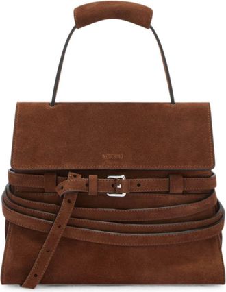 Moschino Brown Suede Layered Strap Handbag