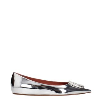 Amina Muaddi Gray Leather Ballet Womens Flats