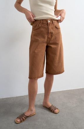 Topshop Mid Rise Denim Bermuda Shorts in Brown at Nordstrom, Size 4 Us