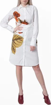 Ferragamo Botanical Print Cotton Shirt Dress, Brand Size 42 ( US Size 8 )