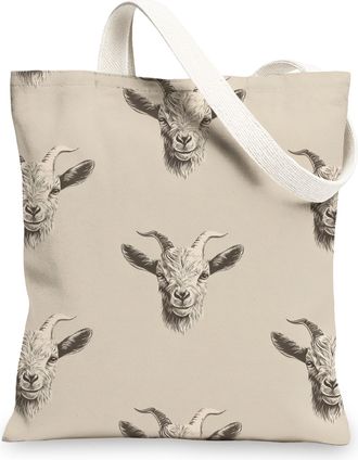 Generic Vintage Goat Canvas Tote Bags, Goat Pattern Reusable Shopping Bags, Lightweight Washable Shoulder Strap Canvas Bags for Gym Outdoor Travel Beach Picni