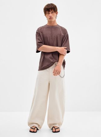 Djab Mens Beige textured baggy jean Barrel fit Imported from Seoul