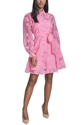 Karl Lagerfeld Long Sleeve Floral Organza Shirtdress in Pink Sherbet at Nordstrom, Size 4