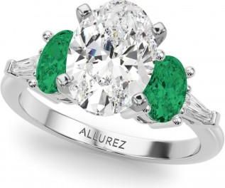 Allurez Oval Lab Grown Diamond & Emerald Engagement Ring 14K White Gold (3.98ct)