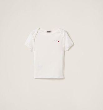 Miu Miu Petit Bateau X Miu Miu Stretch Jersey Regular T-shirt, Woman, White/white, Size XXL