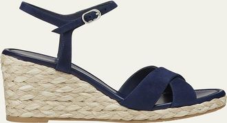 Stuart Weitzman Dayna Suede Crisscross Wedge Espadrilles