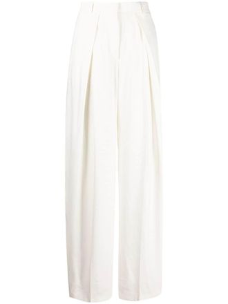 Alberta Ferretti high-waisted wide leg trousers - women - Linen/Flax/Viscose/Elastane/Cupro - 44 - White