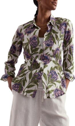 Seasalt Cornwall Larissa Crinkled Floral Organic Cotton Button-Up Shirt in Proteas Chalk at Nordstrom, Size 6