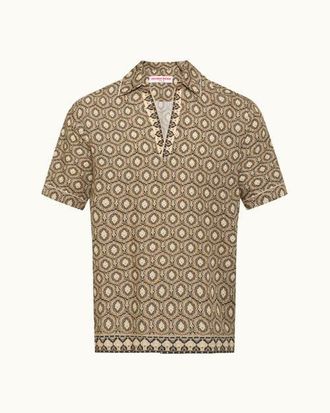 Orlebar Brown Ridley Relaxed Fit Passetto Print Short Sleeve Overhead Shirt in Bayleaf Green at Nordstrom, Size X-Large