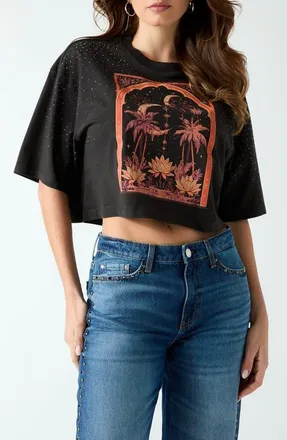 Guess Desert Rose Graphic Cropped T-Shirt in Black at Nordstrom, Size X-Small