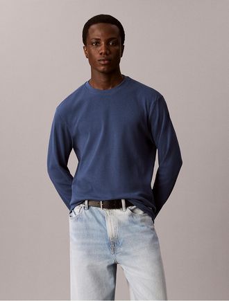 Calvin Klein Jeans Calvin Klein Mens Woven Monologo Waffle Crewneck Tee - Blue - 2XL