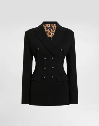 Dolce & Gabbana Double-breasted Turlington Jacket In Jersey Milano Rib - Woman Blazers Black Viscose 40