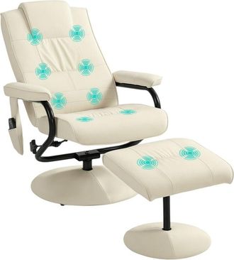 HOMCOM Massage Recliner Chair Cushioned Ottoman 10 Point Vibration Cream - Homcom