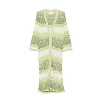 MC2 Saint Barth Long Knitwear, female, Green, Size: XS Tonia Chevron Knit Metallic Cardigan