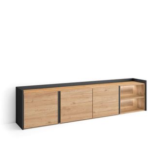 Skraut Home Mueble tv efecto madera roble y negro 207x35x50cm con Led