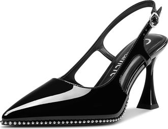 Castamere Womens Slingback Chunky High Heels Close Pointed Toe Dressy Pumps Wedding Party Shoes 9 CM Heels Black 6.5 UK