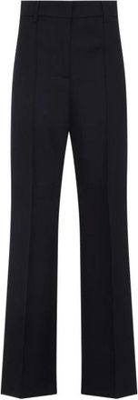 Prada Broeken, Dames, Blauw, S, Leer, High-Waisted Flared Broeken