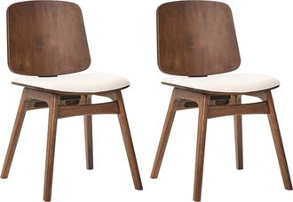 Beliani Conjunto De 2 Sillas De Comedor Estructura De Madera Asiento De Tela Sin Reposabrazos Marr&oacute;n Y Beige Claro Charleston