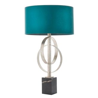 Loops Antique Silver Table Lamp & Teal Satin Shade - Black Marble Base Desk Light