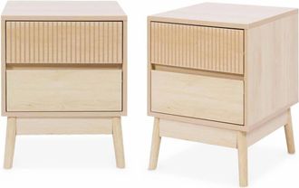 Sweeek Mesita de noche de 2 cajones con efecto madera, set de 2, madera
