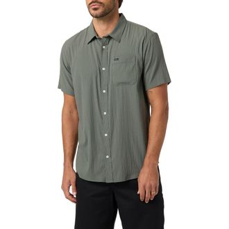 O'Neill Standard Fit TRVLR Perforated Short Sleeve Performance Button-Up Shirt in Dark Olive at Nordstrom, Size Xx-Large