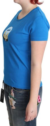 Moschino Womens Blue Printed Cotton Short Sleeves Tops T-Shirt