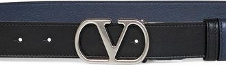 Valentino Garavani Mens Belt Vlogo Signature Black-Navy Multicolour Calf Leather