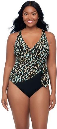 Trimshaper Vera Side-Tie One-Piece Control Swimsuit in Leopard In The Mist at Nordstrom, Size 8