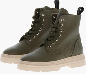 Woolrich Hammered Leather Combat Boots MILITARY with Contrasting Chun size 38