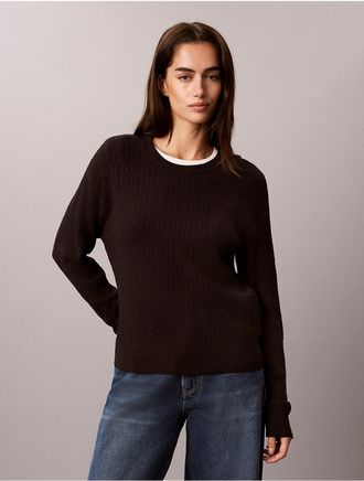 Calvin Klein Womens Tech Cable Knit Sweater - Black - XL