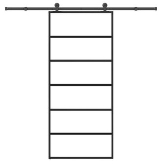 Berkfield Home Sliding Door with Hardware Set 90x205 cm ESG Glass&Aluminium in Black