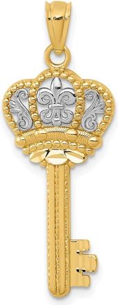 Diamond2Deal 14k Yellow Gold and White Rhodium Fleur De Lis Crown Key Charm Pendant