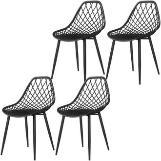 HOMCOM Set 4 Sedie Moderne con Schienale Traforato Plastica e Metallo Nero - Homcom