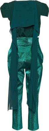 Elisabetta Franchi lurex trouser set - women - Metal/Polyester/Cotton/Elastane/Cotton - L - Green