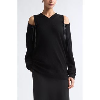 Simone Rocha Ribbon Slashed Cashmere Sweater in Black/black at Nordstrom, Size X-Small