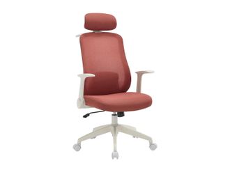Vente-Unique Poltrona Da Ufficio Ergonomica Con Poggiatesta Tessuto Terracotta E Bianco - Zyliro