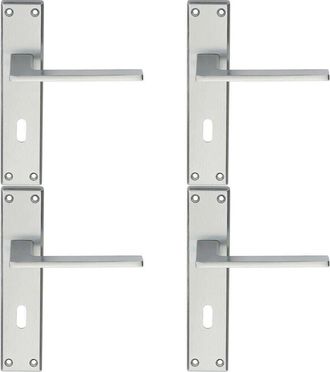 Loops 4x Flat Straight Lever on Lock Backplate Door Handle 180 x 40mm Satin Chrome