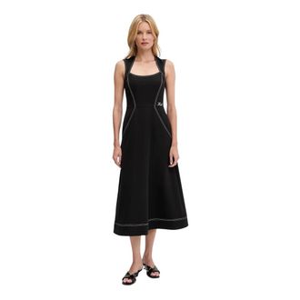 Karl Lagerfeld Kleedjes, Dames, Zwart, M, Polyester, Jurk met contrasterende stiksels en zonder mouwen