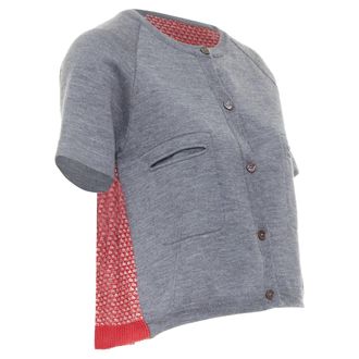 Marni 2016 grey cotton raglan short sleeve red tweed back crop cardigan IT40 S