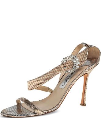 Jimmy Choo London 150mm crystal-embellished sandals - women - Leather/Leather/Snakeskin - 39.5 - Gold
