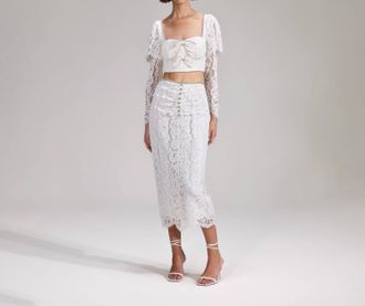 Self Portrait Cord Lace Midi Skirt In Cream